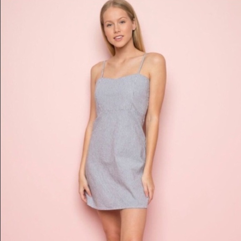 Brandy Melville Karla Pinstripe Mini Dress Charcoal Gray Blue White Striped